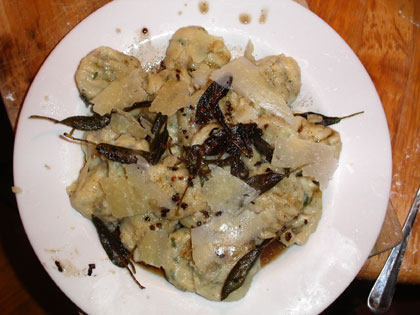 Photo of Gnocchi with a Browned Sage and Chili Butter Sauce copyright 2004 Owen Linderholm